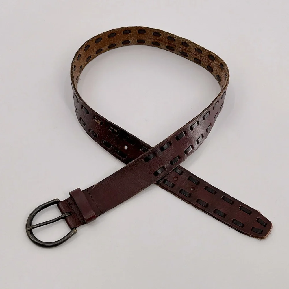 Brown Leather Belt‎ With Leather Stitching 34